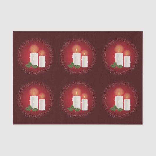 ホリーと赤の上に白い居心地の良いクリスマスキャンドル 薄葉紙 (正面)