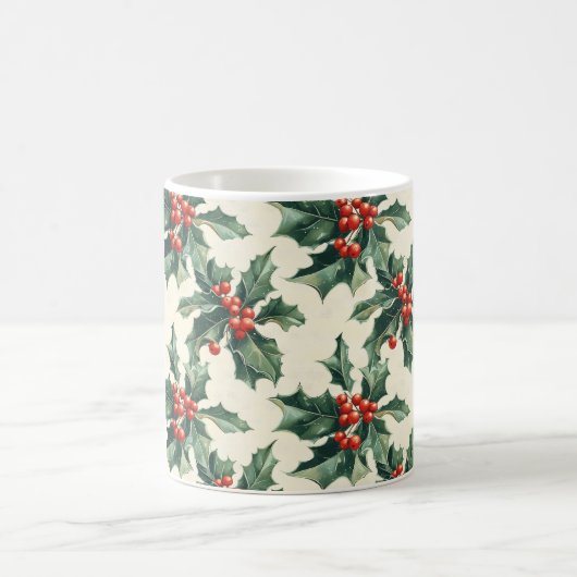 ホリーと赤ベリ離れーのクリスマスパターン コーヒーマグカップ (中央)
