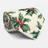 ホリーと赤ベリ離れーのクリスマスパターン ネクタイ (ロール)