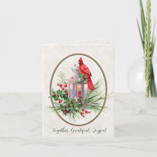 ホリーと(鳥)ショウジョウコウカンチョウクリスマスの素敵なランタン シーズンカード (正面)