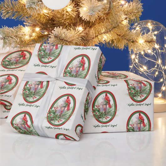 ホリーと(鳥)ショウジョウコウカンチョウクリスマスの素敵なランタン ラッピングペーパー (クリスマス)