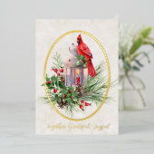 ホリーと（鳥）ショウジョウコウカンチョウ箔の素敵なランタン 箔シーズンカード (立ち正面)