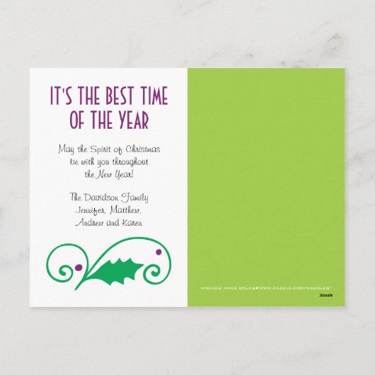 ホリーのクリスマスすてき写真はがきプラムを持っている シーズンポストカード (裏面)