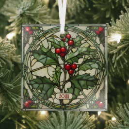 ホリーのステンドグラスのスペリングのクリスマスオーナメント ガラスオーナメント