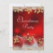 ホリーのビーズ 赤 ゴールド クリスマスパーティー招待状 招待状 (正面)