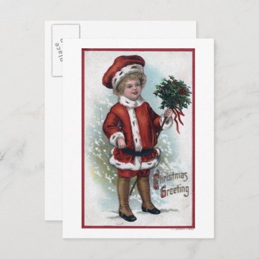 ホリーのブッシェルを抱える少年 ポストカード (正面/裏面)