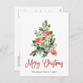 ホリーの実のクリスマスツリー　水彩の挨拶状 シーズンポストカード (正面/裏面)