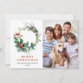 ホリーの実のリースのクリスマスグリーティング写真 シーズンカード (正面)
