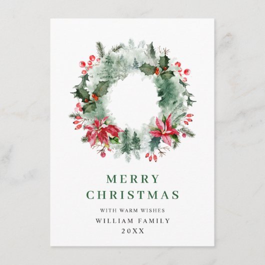 ホリーの実のリースのクリスマス・グリーティング 3つの写真 シーズンカード (正面)