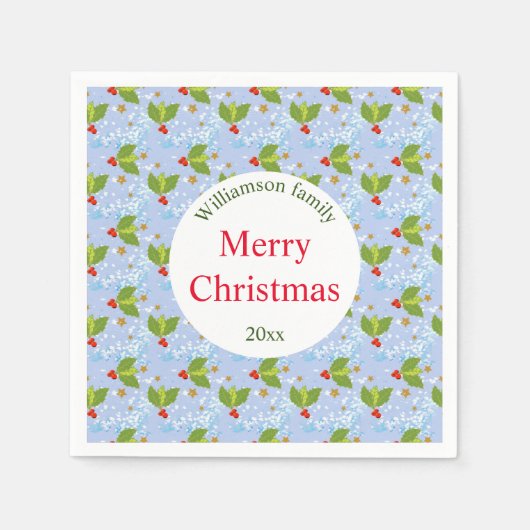 ホリーの果実と葉はメリークリスマス スタンダードカクテルナプキン (正面)