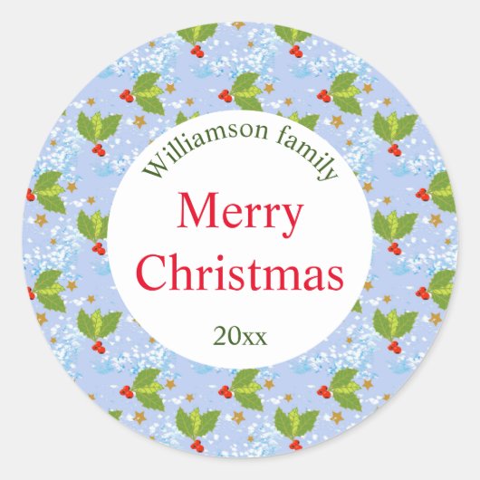 ホリーの果実と葉はメリークリスマス ラウンドシール (正面)