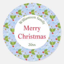 ホリーの果実と葉はメリークリスマス ラウンドシール