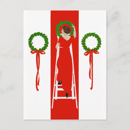 ホリーの枝でホールをデッキにする ポストカード (正面)