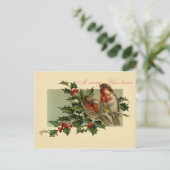 ホリーの枝に2羽の鳥 シーズンポストカード (スタンド正面)