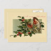 ホリーの枝に2羽の鳥 シーズンポストカード (正面/裏面)