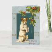 ホリーの枝の下の犬 – ビンテージのクリスマスカード シーズンカード (正面)