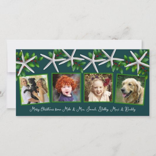 ホリーの海の星4つフォトファミリークリスマス シーズンカード (正面)