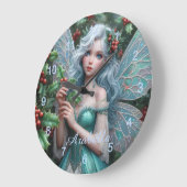ホリーの美しい12月の妖精 ラージ壁時計 (傾斜)