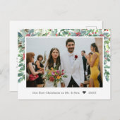 ホリーの背景が新たに結婚写真のクリスマス シーズンポストカード (正面/裏面)