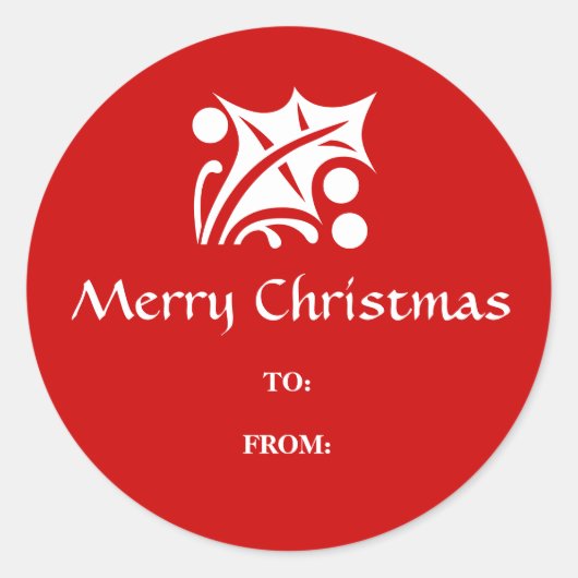 ホリーの葉と果実メリークリスマスギフトラベル ラウンドシール (正面)