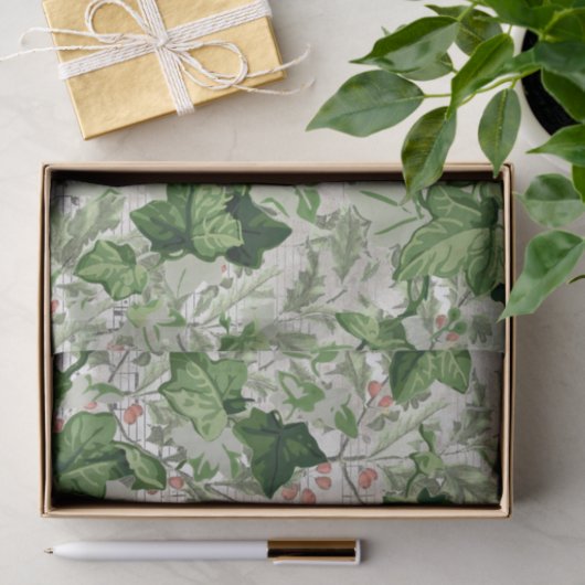 ホリーアイビーヴィンテージクリスマスシート音楽リーフつる植物 薄葉紙 (ギフト)