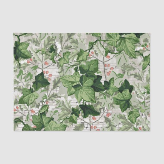ホリーアイビーヴィンテージクリスマスシート音楽リーフつる植物 薄葉紙 (正面)