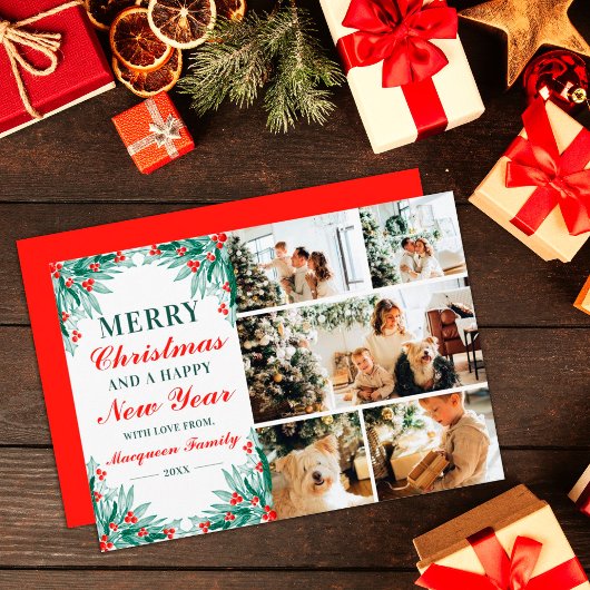 ホリーアイビー葉ズファミリー写真コラージクリスマス シーズンカード