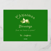 ホリーアンドアイビーグリーンリボンフォイルホリデーカード 箔シーズンカード (裏面)