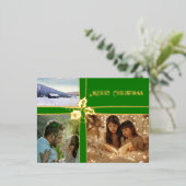 ホリーアンドアイビーグリーンリボンフォイルホリデーポストカード 箔シーズンポストカード (立ち正面)