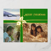 ホリーアンドアイビーグリーンリボンフォイルホリデーポストカード 箔シーズンポストカード (正面)