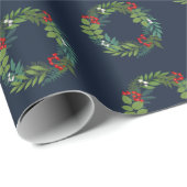 ホリーアンドグリーンリースメリークリスマスホリデー ラッピングペーパー (ロールコーナー)