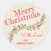 ホリーアンドベリーオンアイボリークリスマスホリデイ ラウンドシール (正面)