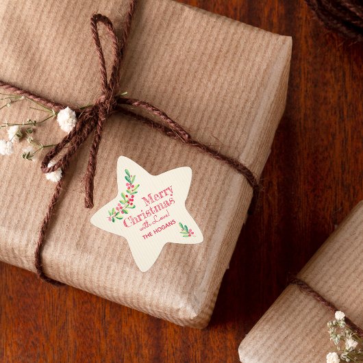 ホリーアンドベリーオンアイボリークリスマスホリデイ 星シール