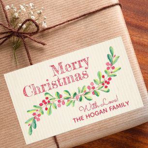 ホリーアンドベリーオンアイボリークリスマスホリデイ 長方形シール