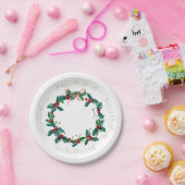 ホリーアンドベリークリスマスリース ペーパープレート (パーティー)