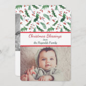 ホリーアンドベリーツツー写真テンプレートホリデーカード シーズンカード (正面/裏面)