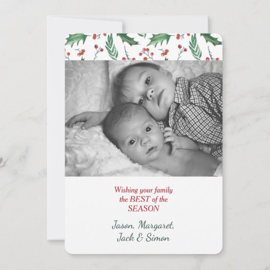 ホリーアンドベリーツツー写真テンプレートホリデーカード シーズンカード (裏面)