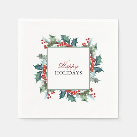 ホリーアンドベリーハッピーホリデー スタンダードカクテルナプキン (正面)