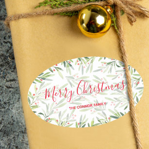 ホリーアンドベリーホリデークリスマス 楕円形シール
