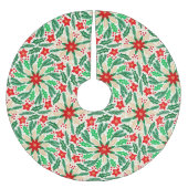 ホリーアンドポインセチア植物学的ホリデーパターン ブラッシュドポリエステルツリースカート (正面)