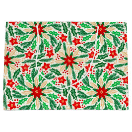 ホリーアンドポインセチア植物学的ホリデーパターン ラージペーパーバッグ