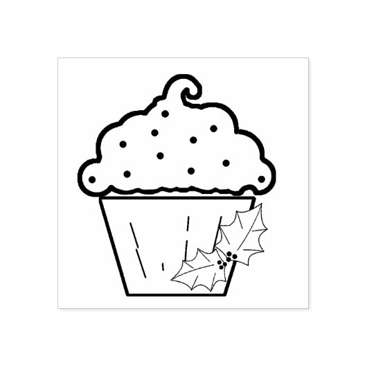 ホリーアートスタンプ付きクリスマスカップケーキ ラバースタンプ (インプリント)
