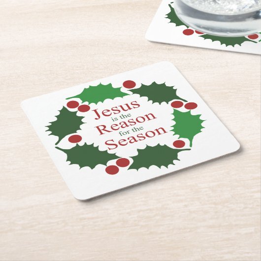 ホリーイエスのリングや輪季節の理由 スクエアペーパーコースター (アングル)