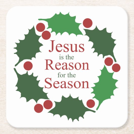 ホリーイエスのリングや輪季節の理由 スクエアペーパーコースター (正面)