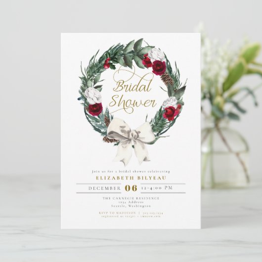 ホリーウィンタークリスマスバーガンディブライダルシャワー 招待状 (スタンド正面)