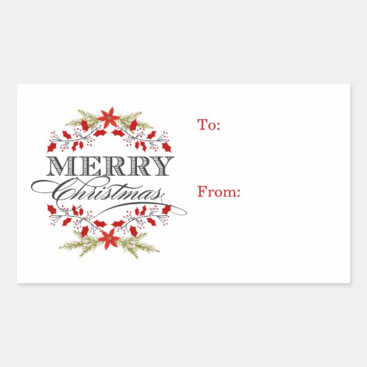 ホリーエレガントクリスマスタイポグラフィギフトラベル 長方形シール (正面)