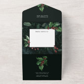 ホリーエレガントクリスマスダークグリーン植物写真 オールインワン招待状 (外側)