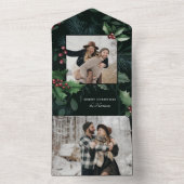 ホリーエレガントクリスマスダークグリーン植物写真 オールインワン招待状 (内側)