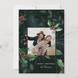 ホリーエレガントクリスマスダークグリーン植物写真 シーズンカード