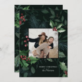 ホリーエレガントクリスマスダークグリーン植物写真 シーズンカード (正面/裏面)